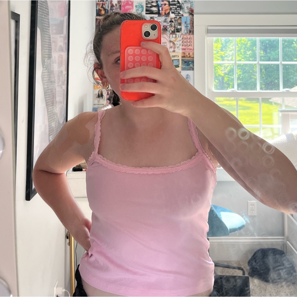 Pink tank top with pink laced straps!
